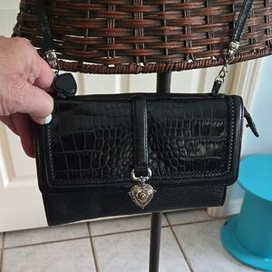 Brighton Elegant Black Croc-Embossed Cross Body Organizer Bag